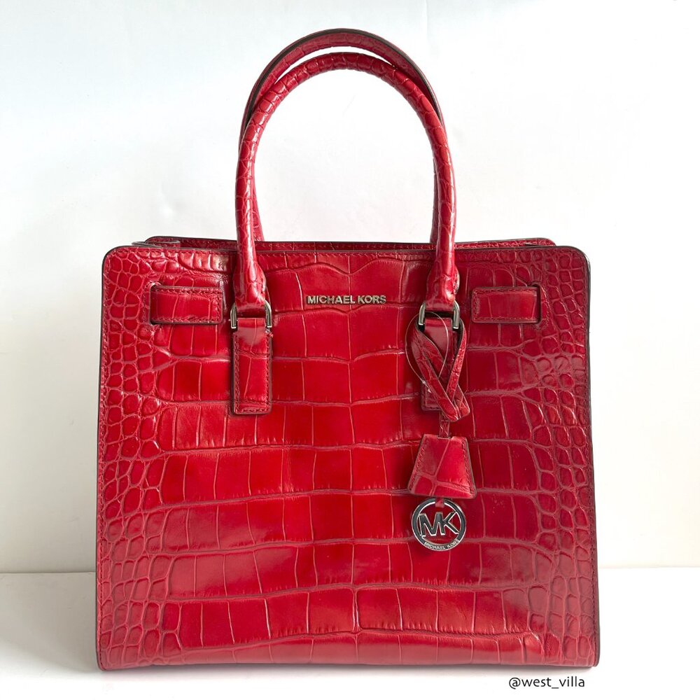Michael Kors Dillon Large Red Crocodile Embossed Leather Tote Satchel Bag NWOT